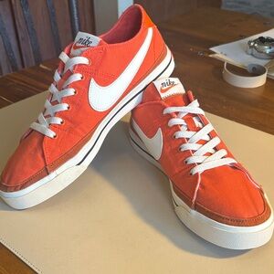 Nike Men's Bright Orange Canvas Low-Top Sneakers with White Swoosh